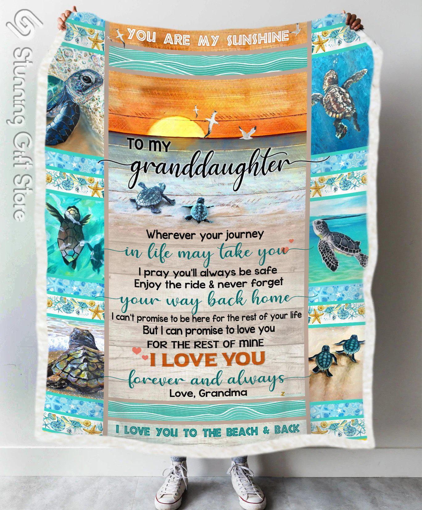 Stunning Gift Custom Name Blanket Sea Turtle Beach To My Granddaughter From Grandma – Wherever