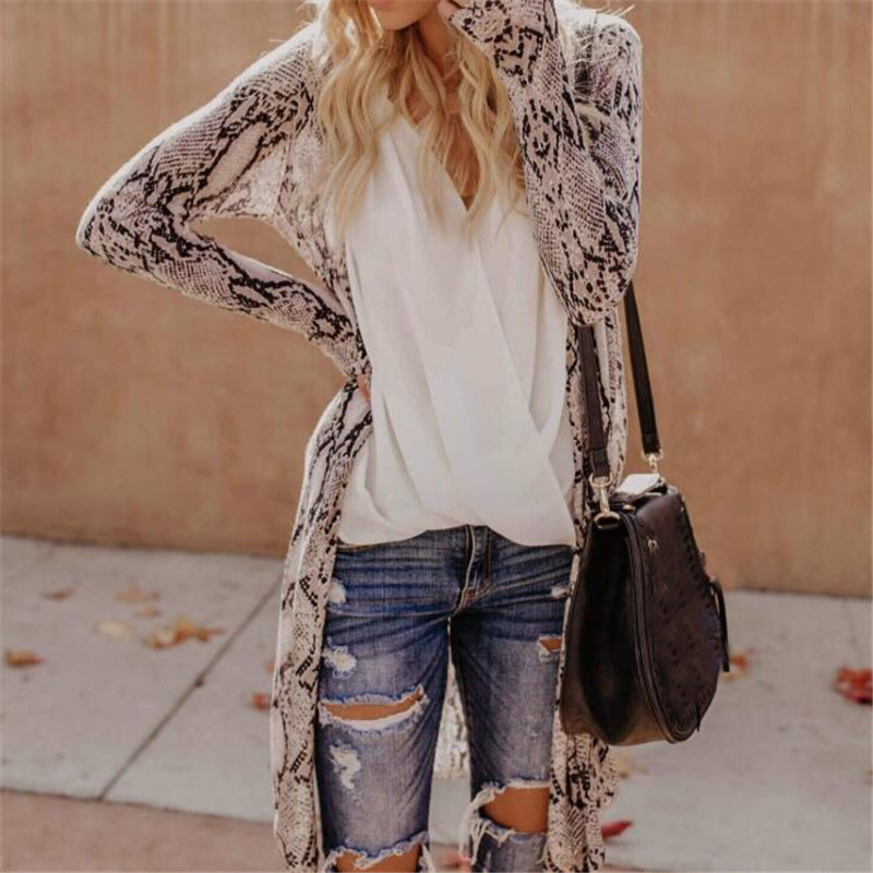 Women Long Sleeve Cardigan Leopard Python Pattern Kimono Shawl Loose Tops Blouse Coat Jacket 2022 New Streetwear Long Coat alx