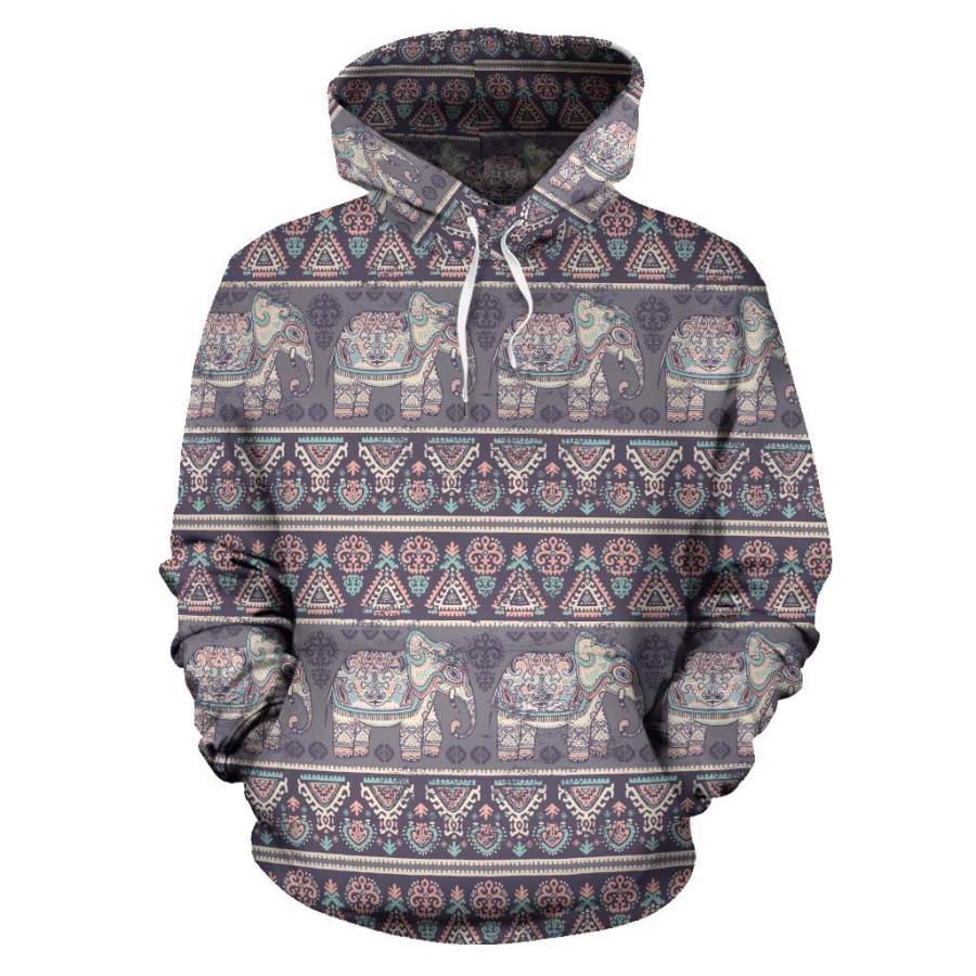 Black Elephant Aztec Pattern Print Women Men All Over Graphic Hoodie