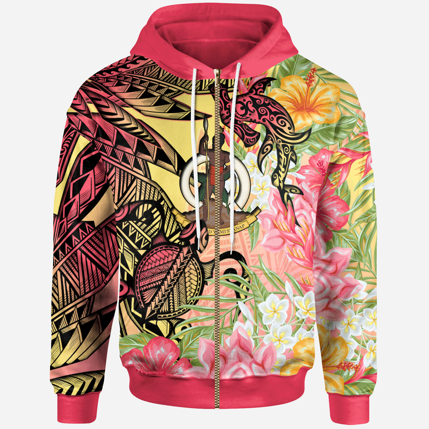 Vanuatu Zip Hoodie – Flowers Tropical With Sea Animals