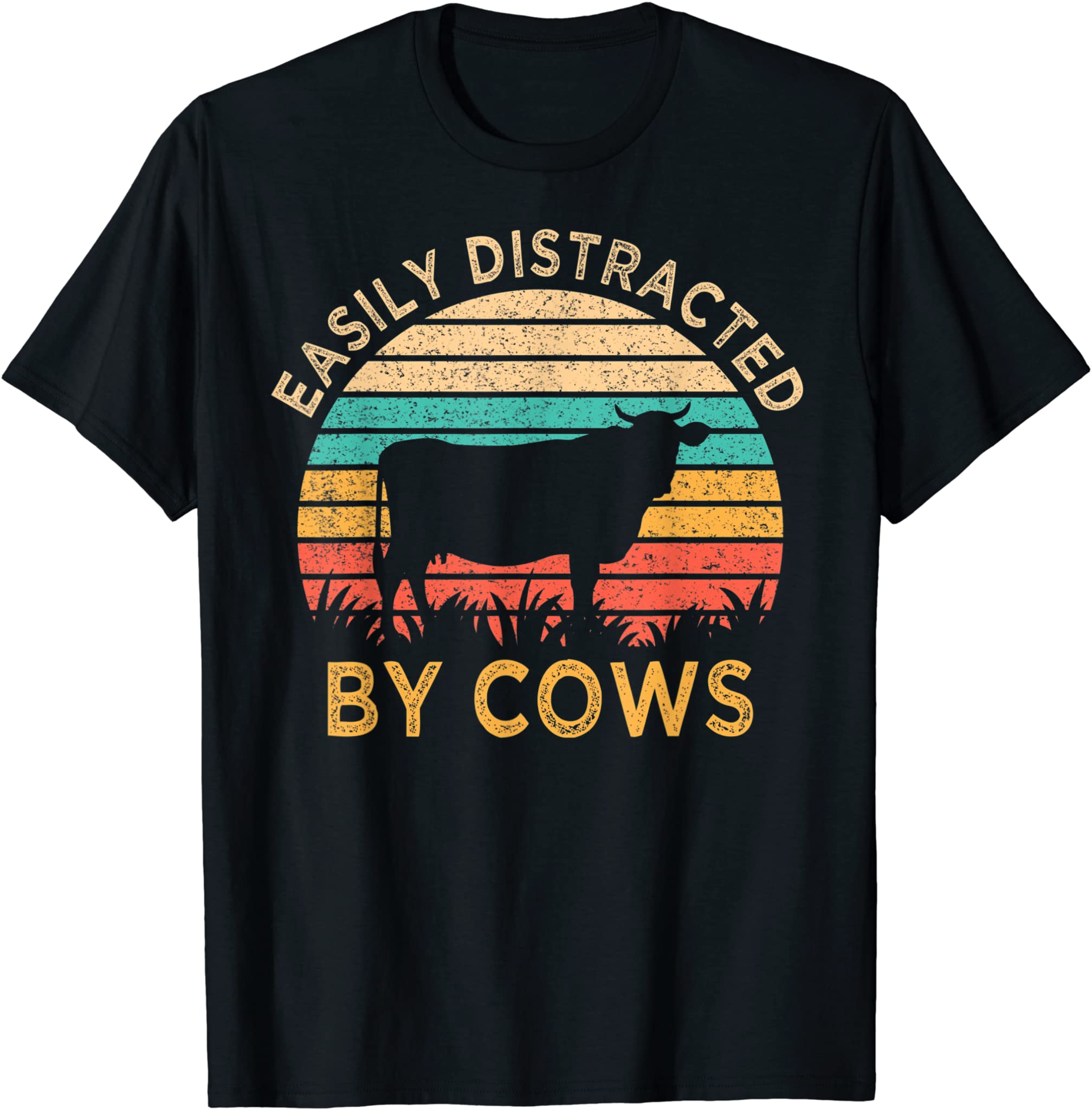 Vintage Easily Distracted By Cows Retro Style Funny Farmer T-Shirt