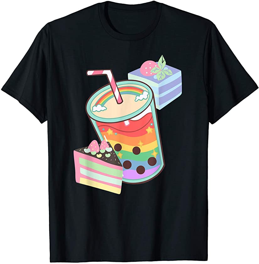Boba Tea Bubble Milk Kawaii Tapioca Rainbow Aesthetic Cake T-Shirt ...