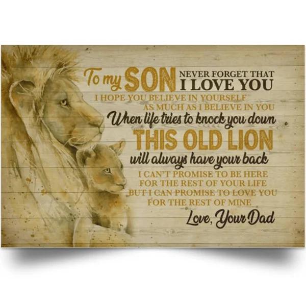 To My Son Never Forget That I Love You Lion Framed Landscape Poster & Canvas Gift For Son Birthday Gift For Dad Home Decor Wall Art Visual Art