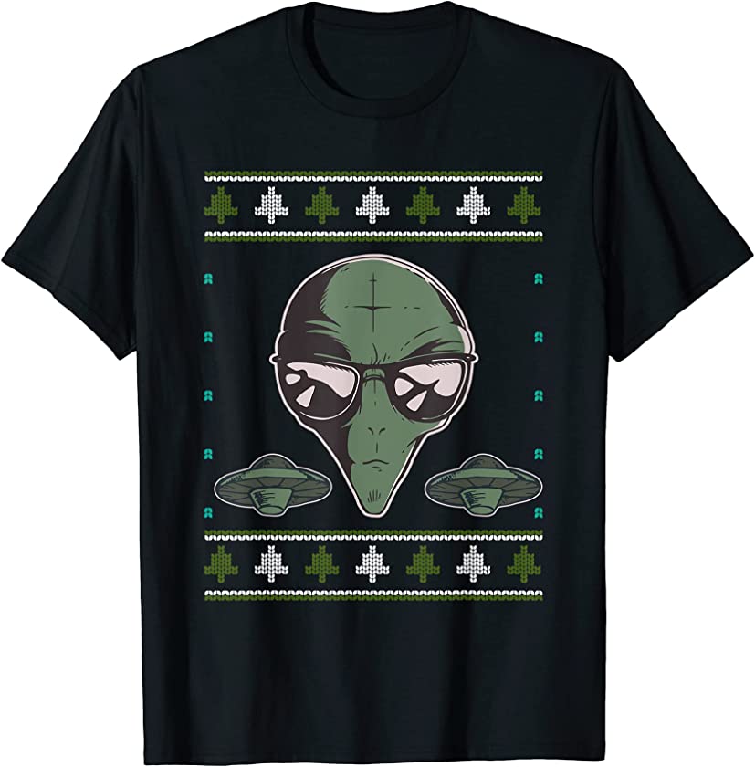 Ugly Christmas UFO Santa Claus New Year Spaceship Alien T-Shirt