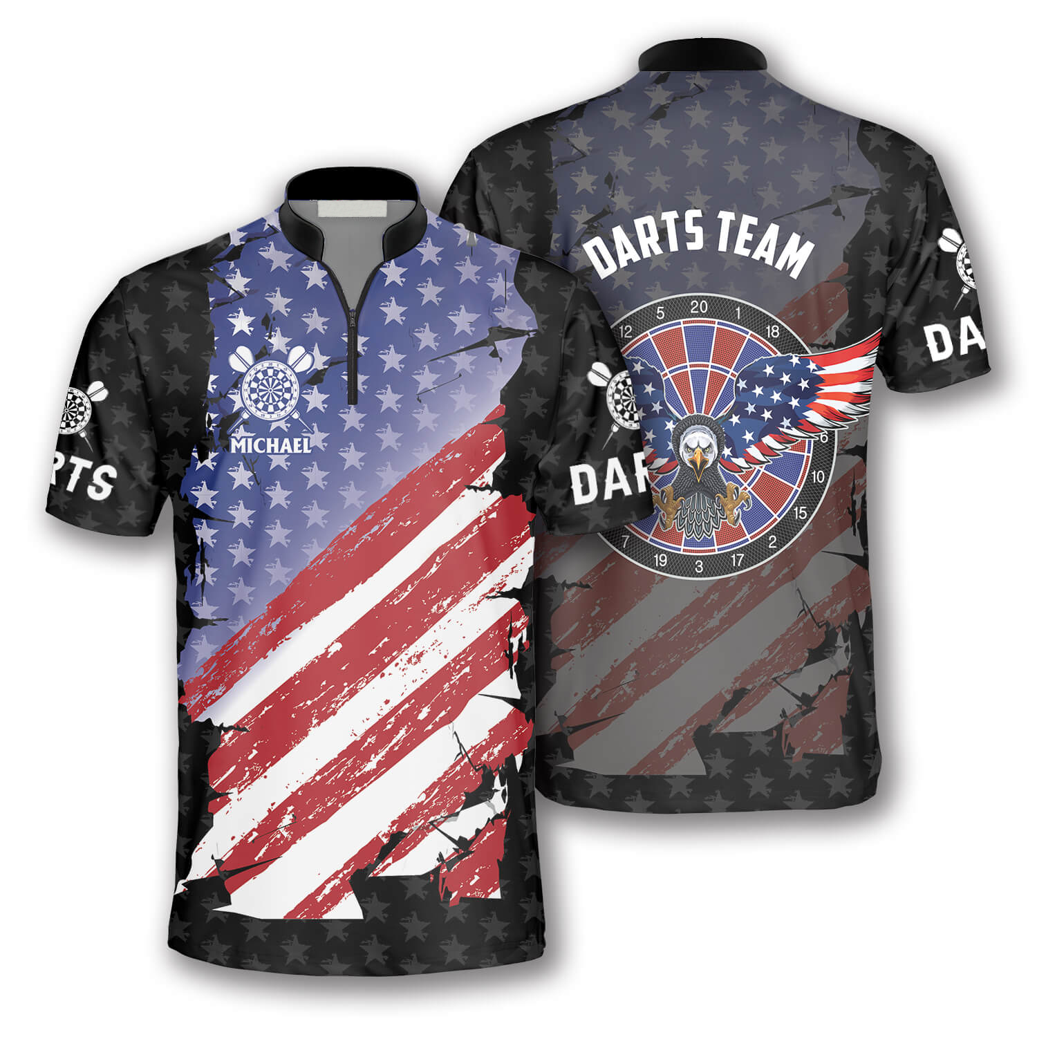 Eagle Flag Stars Pattern Custom Darts Jerseys For Men, Idea Gift For Dart Player, Flag Shirt