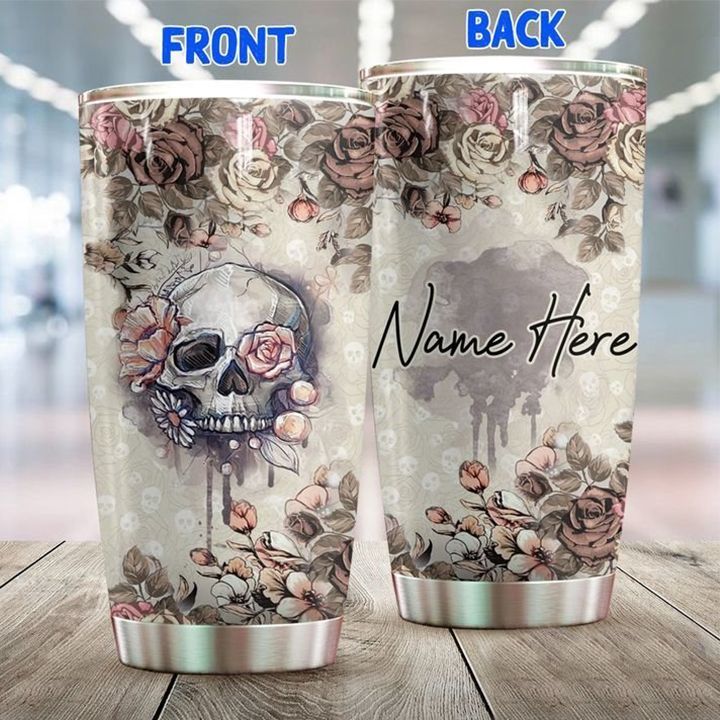 5DDTSKU-SKULL FLOWERS PERSONALIZED TUMBLER