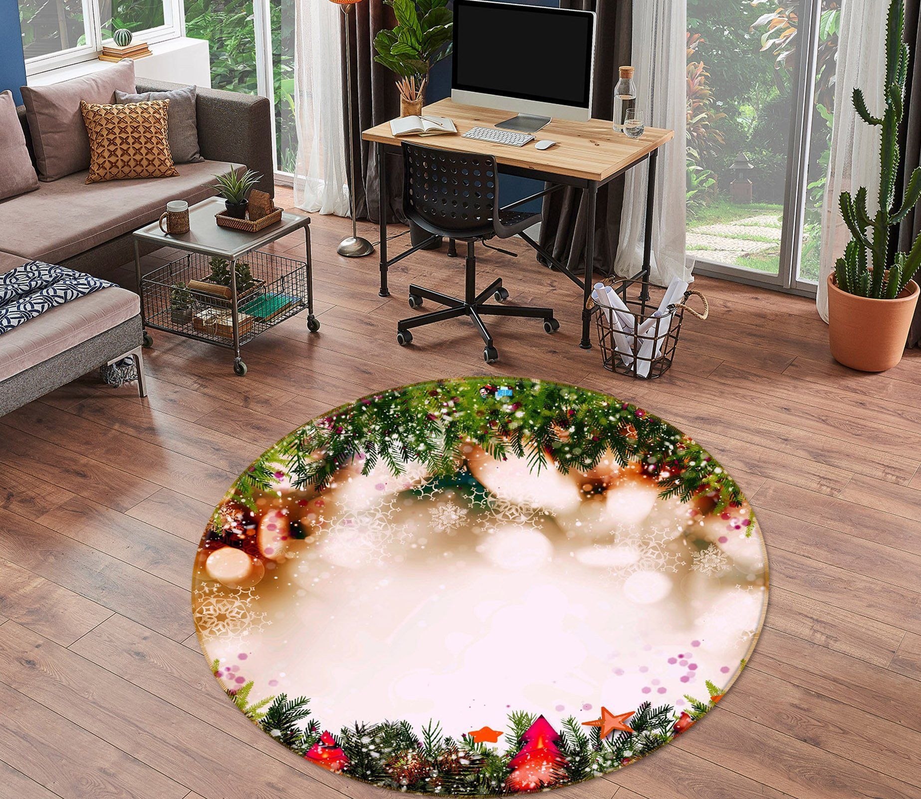 3D Branch Aperture 54154 Christmas Round Rug – Round Carpet Home Decor Xmas