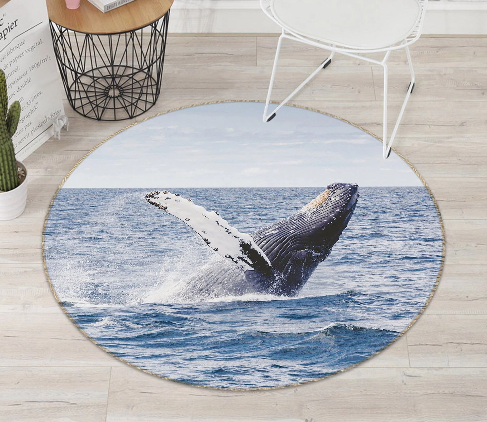 Humpback Whale On Ocean Printed Round Rug – Round Carpet Home Decor