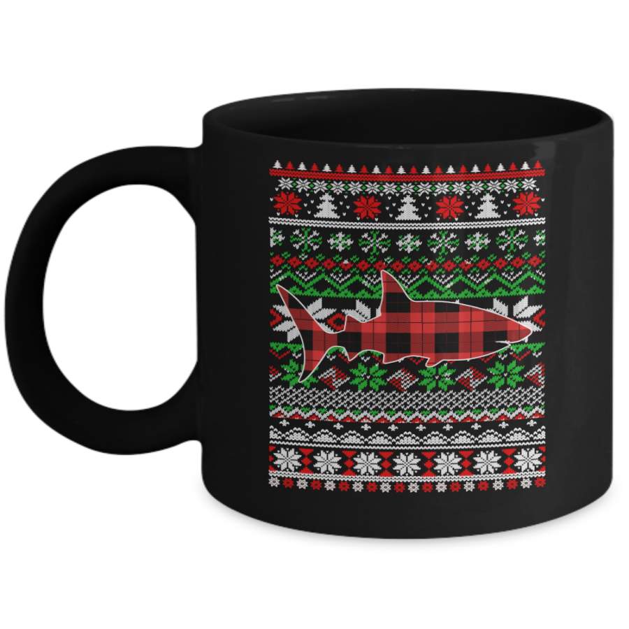 Shark Red Plaid Ugly Christmas Sweater Funny Gifts Mug