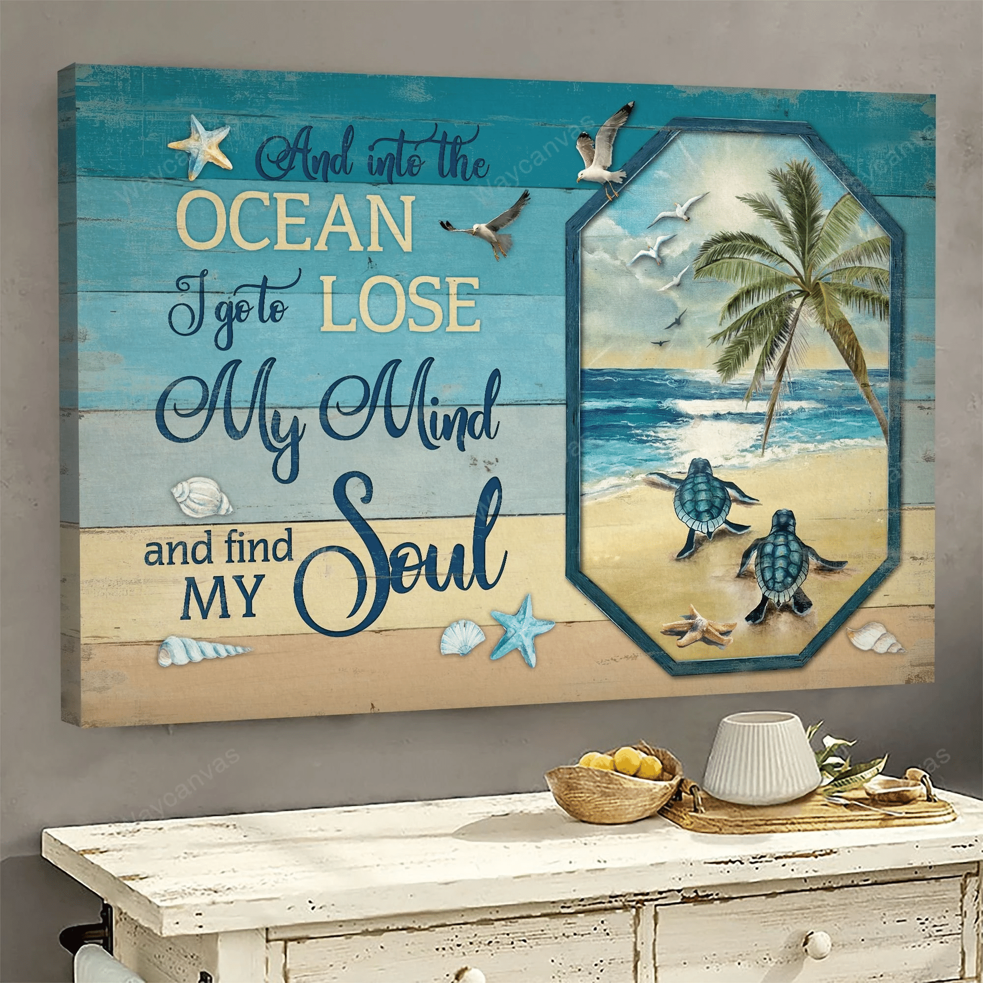 And Into The Ocean I Go To Lose My Mind And Find My Soul – Turtle Landscape Canvas Prints – Wall Art Gift For Family, Wall Art Decor, Canvas Print, Home Decor