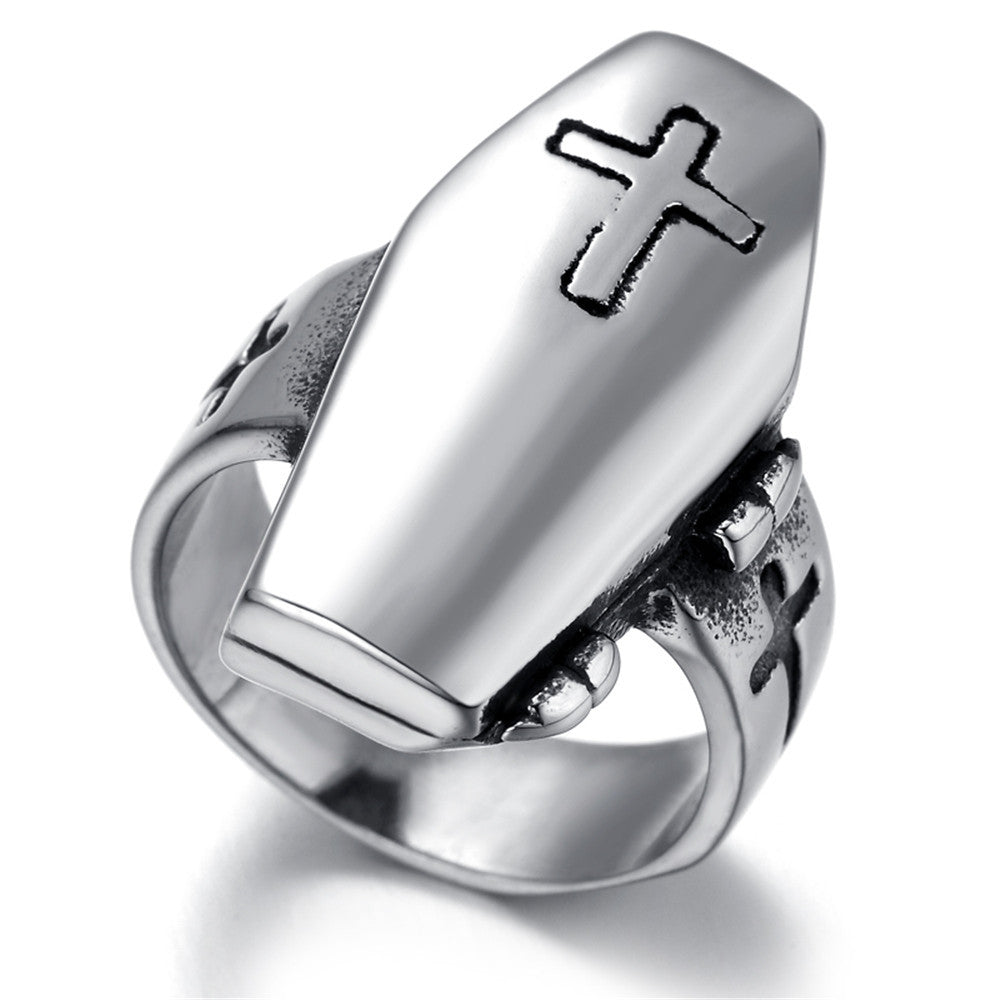 Vintage Titanium Steel Silver Cross Ring