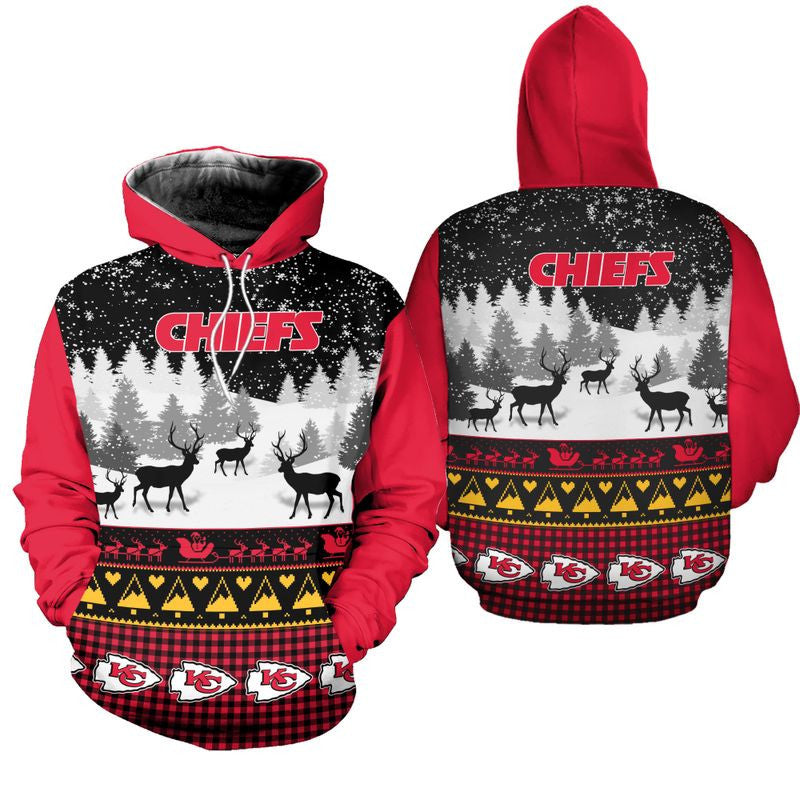 Kansas City Chiefs Casual Reindeer Pattern Super Bowl 3D Pullover Hoodie