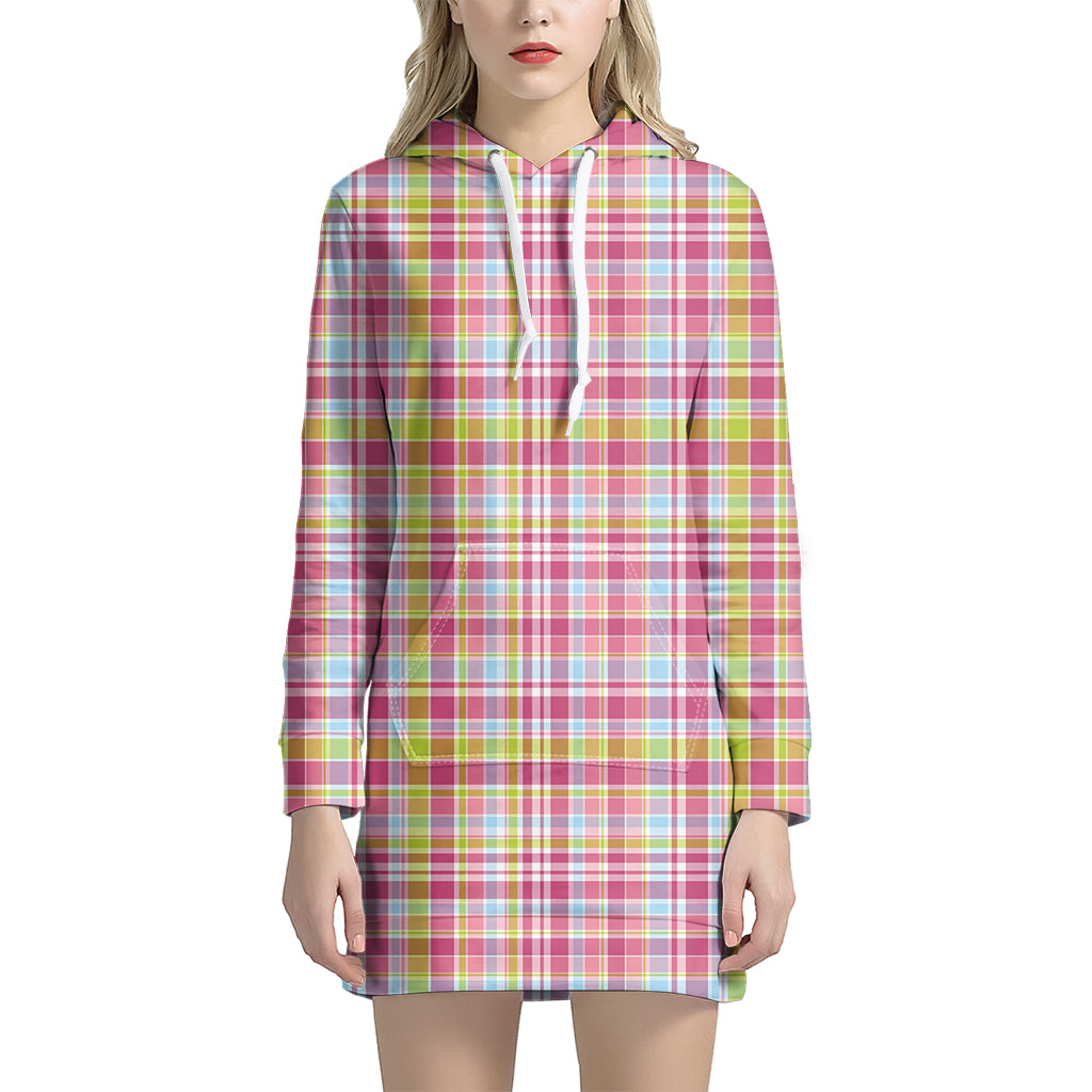 Cotton Candy Pastel Plaid Pattern Print Women’S Pullover Hoodie Dress