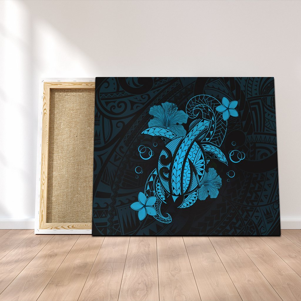 Hawaii Turtle Flower Polynesian Canvas – Turquoise – AH – J4C