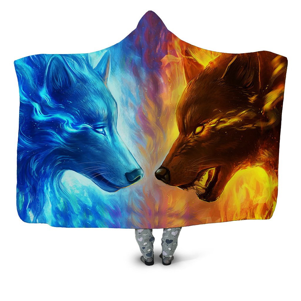 Animal Hooded Blankets – Animal Series Wolf Ice and Fire Super Cool Fleece Hooded Blanket