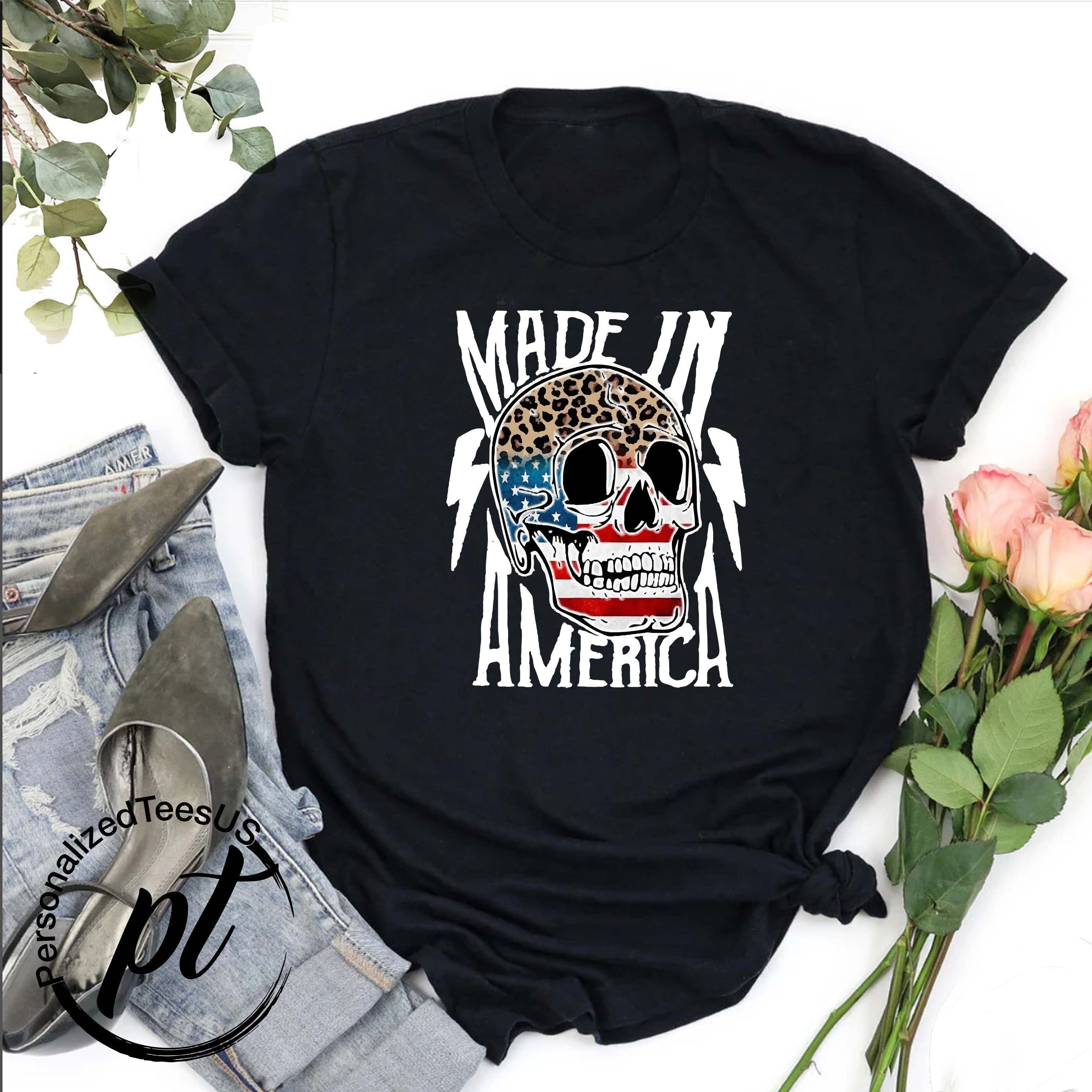 Made In America Skull,Patriotic Leopard Shirt,4th of July Skull,American Mom Tshirt,Skull American Flag,Patriotic Women Tee,Memorial Day Gif