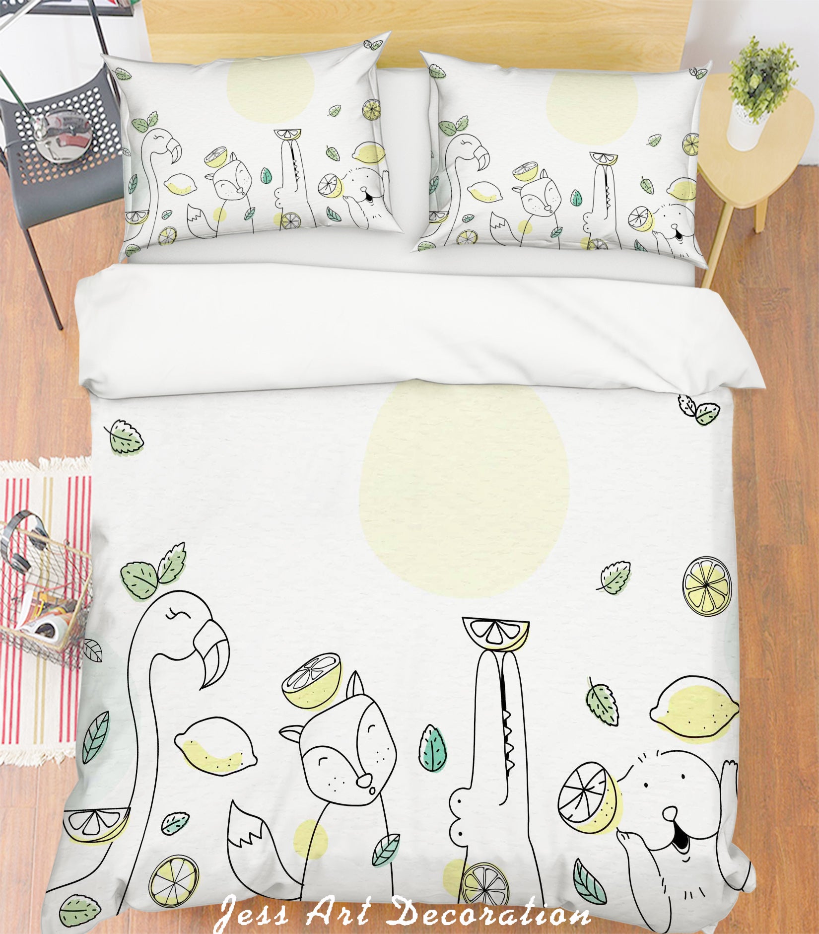 3D Cartoon Animal Lemon White Quilt Cover Set Bedding Set Pillowcases 198