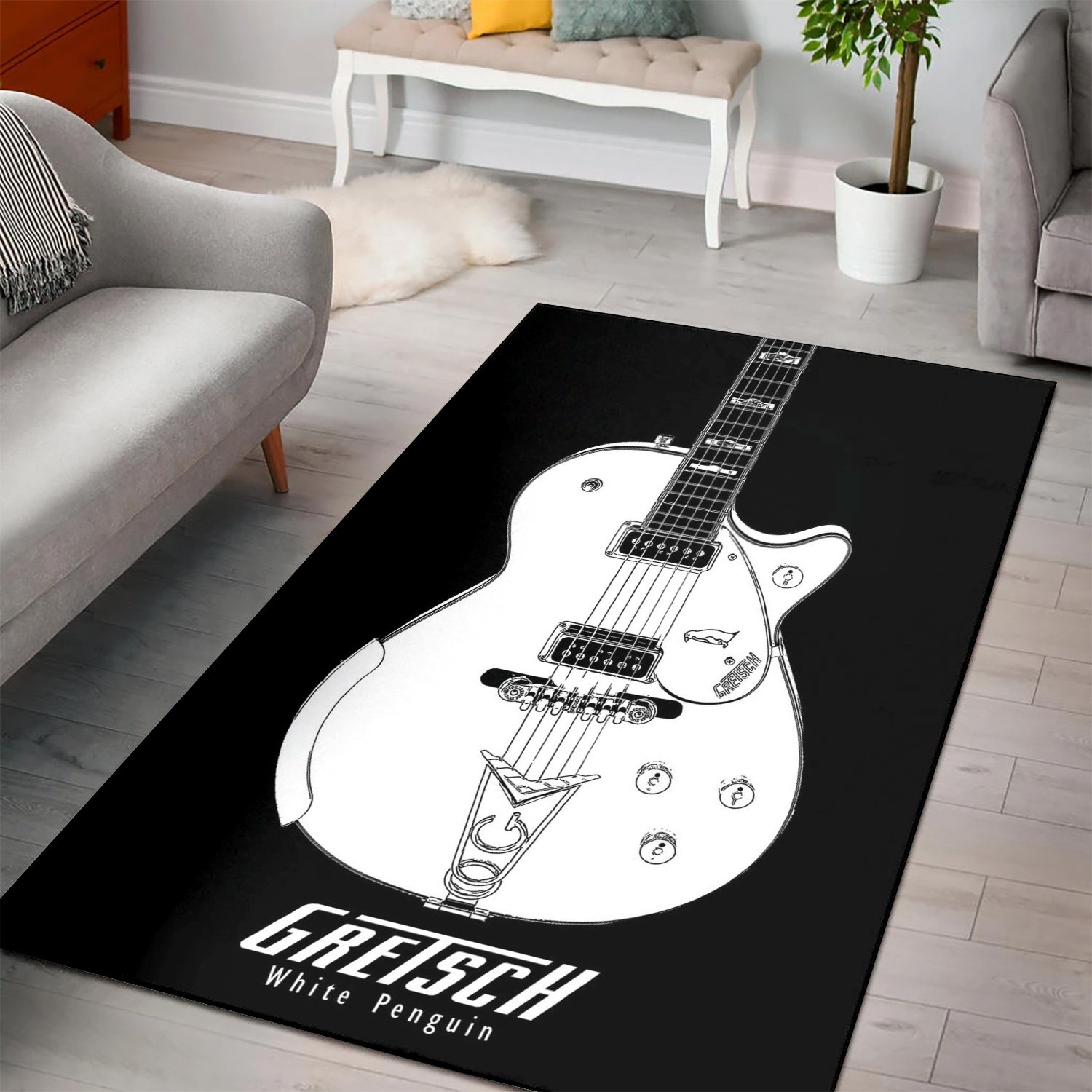 Gretsch White Penguin  Music Rug,  Bedroom, Home Decor