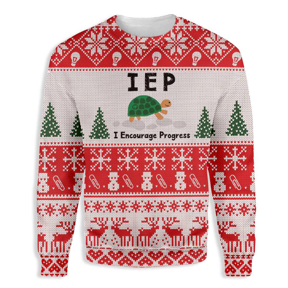 Christmas Teacher Christmas Sweatshirt I Encourage Progress Teacher Turtle White Ugly Sweatshirt Teacher Ugly Sweatshirt