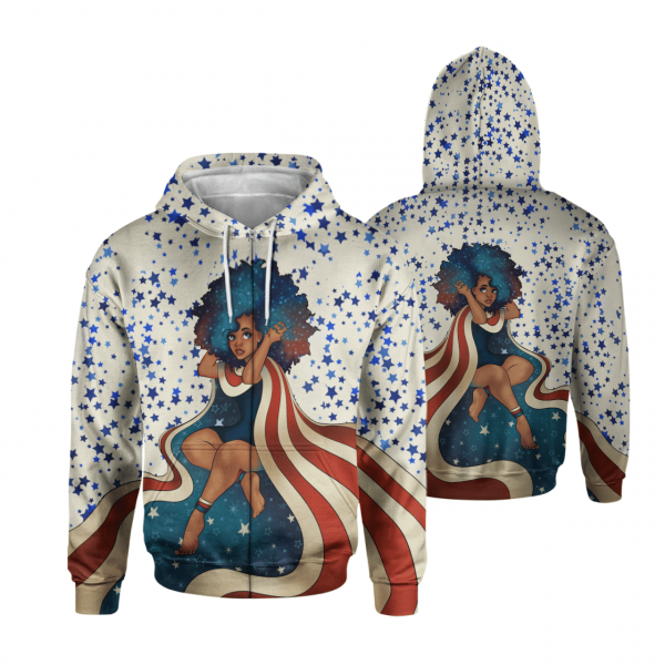 African American Black Girl Art All Over Print 3D Unisex Zip Up Hoodie Us Size