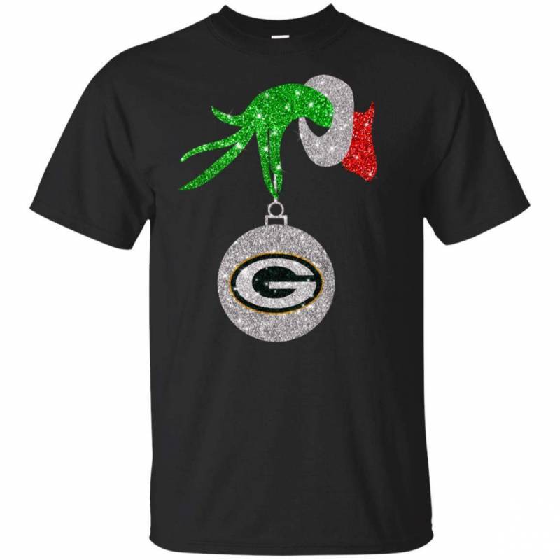 Green Bay Packers Glitter Grinch Monogram Ornament Christmas Gift Youth T-shirt