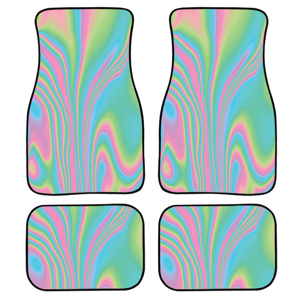 Rainbow Holographic Print Front And Back Car Floor Mats, Front Car Mat