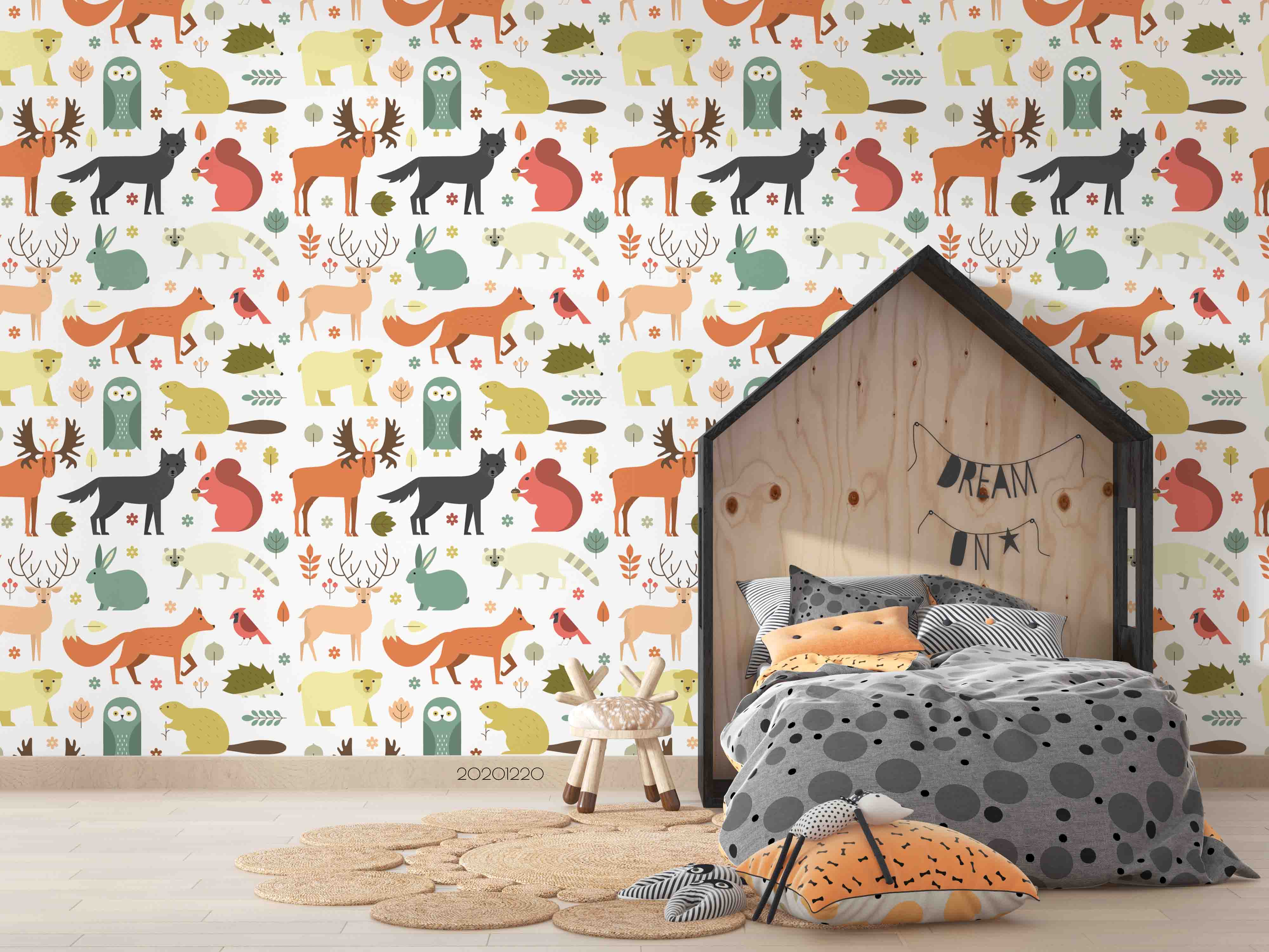 3D Hand Drawn Animal Forest Wall Mural Wallpaper Lqh 127