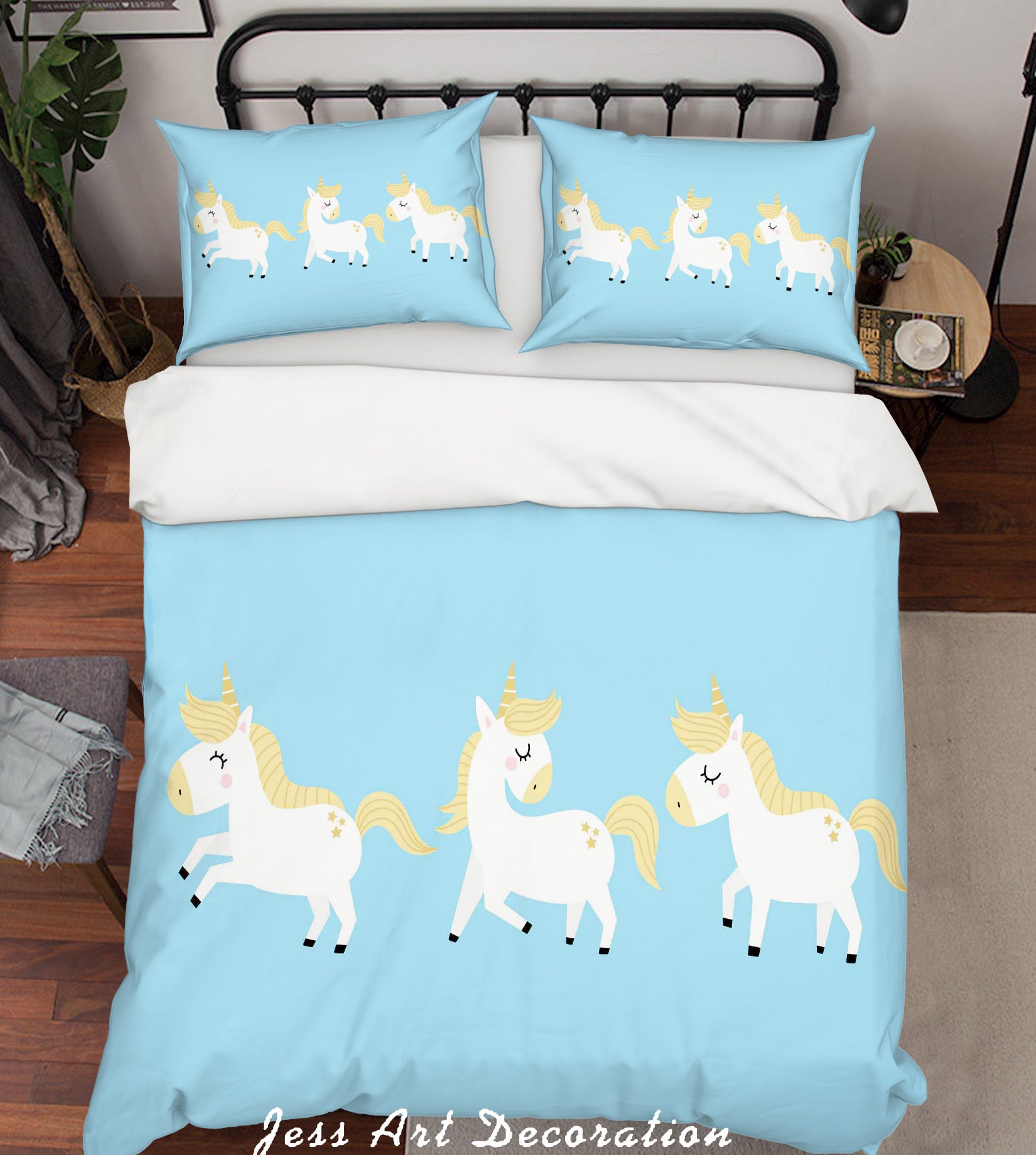 3D Blue Unicorn Quilt Cover Set Bedding Set Pillowcases 09