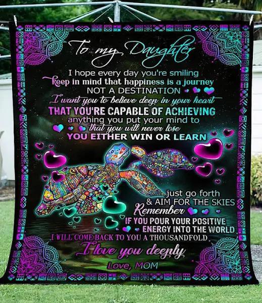 To My Daughter Colorful Turtles Mandala Pattern Gift For Daughter From Mom Fleece Blanket Home Decor Bedding Couch Sofa Soft And Comfy Cozy