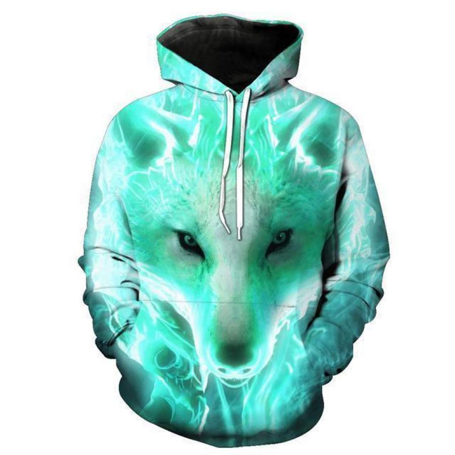 Animal Hoodies 3D Unisex Pull Over Hoodie Lightning Wolf Pattern