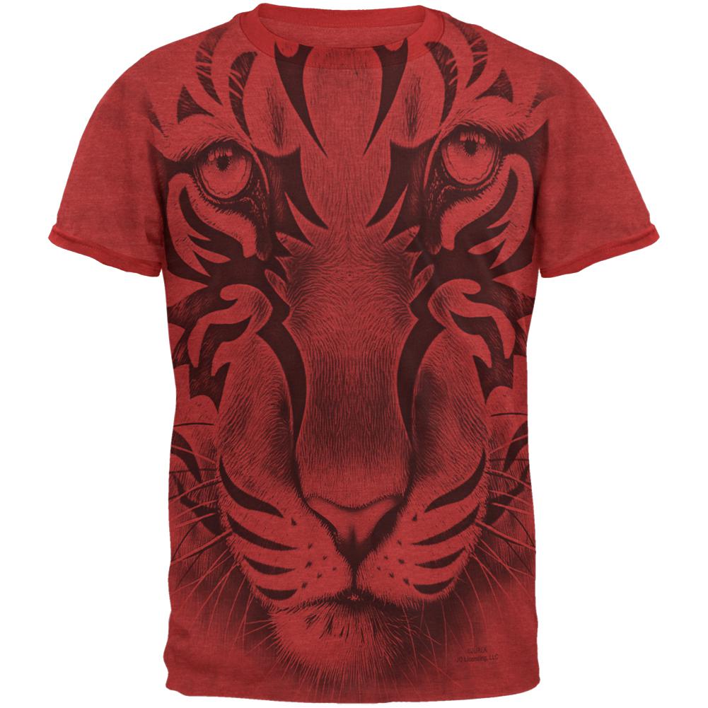 Tribal Tiger Ghost Heather Red Men’S Ringer T-Shirt