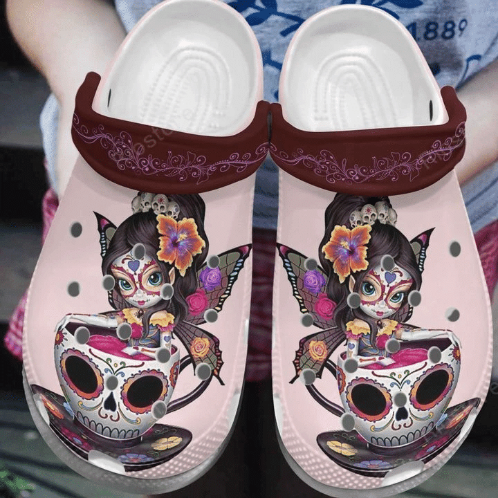 Girl In Skull Cup clog Shoesshoes Butterfly Girl Shoes Crocbland Clog Gifts For Girl Daughter Sister