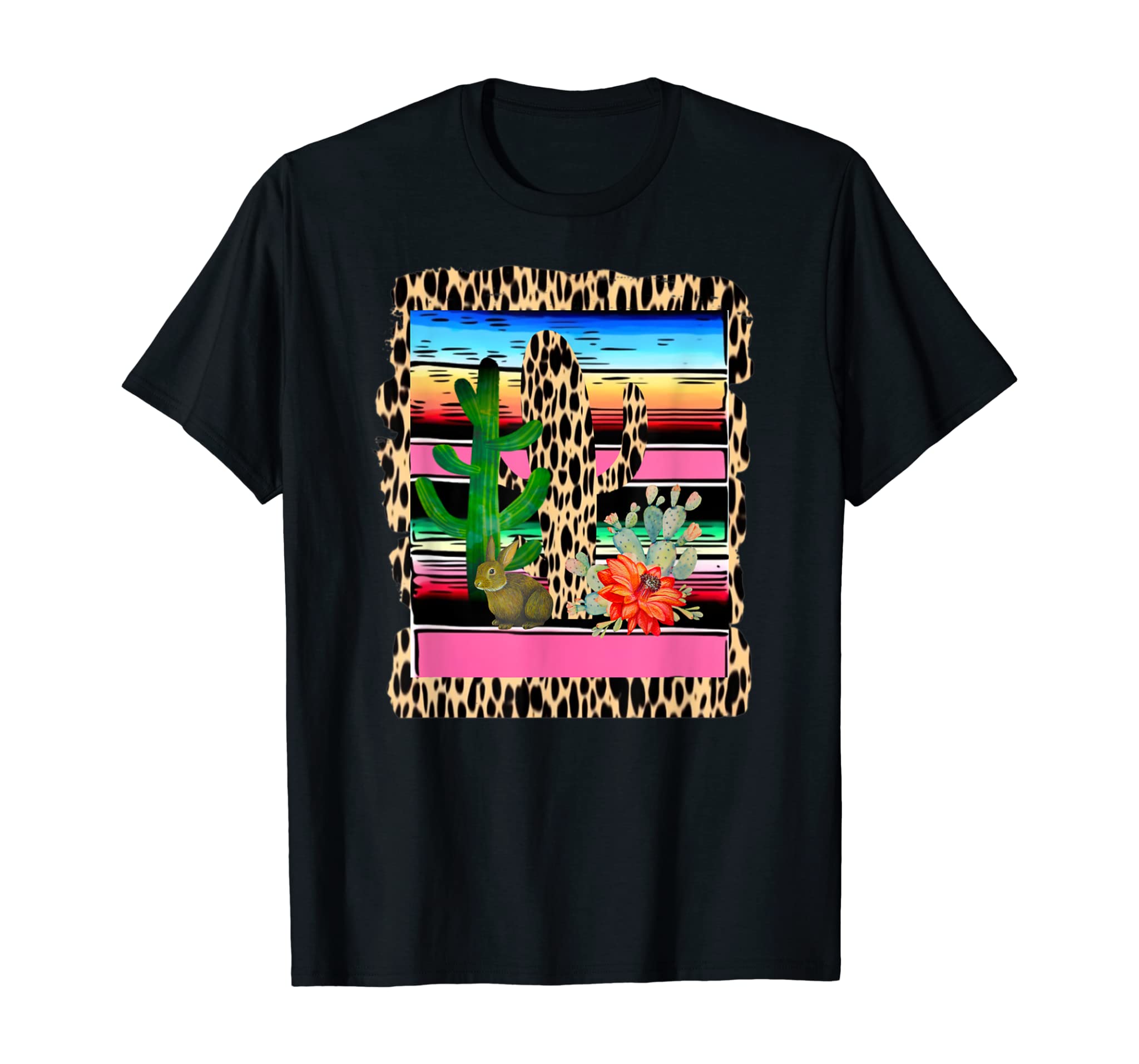 Fiesta Serape Cheetah Cactus Flower Cacti Rabbit T-Shirt