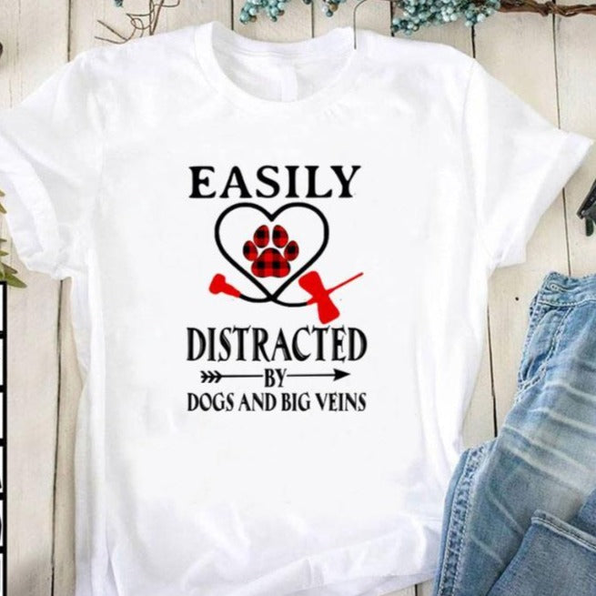 Easily Distracted By Dogs And Veins Gift Dog Lovers Men Women T shirt