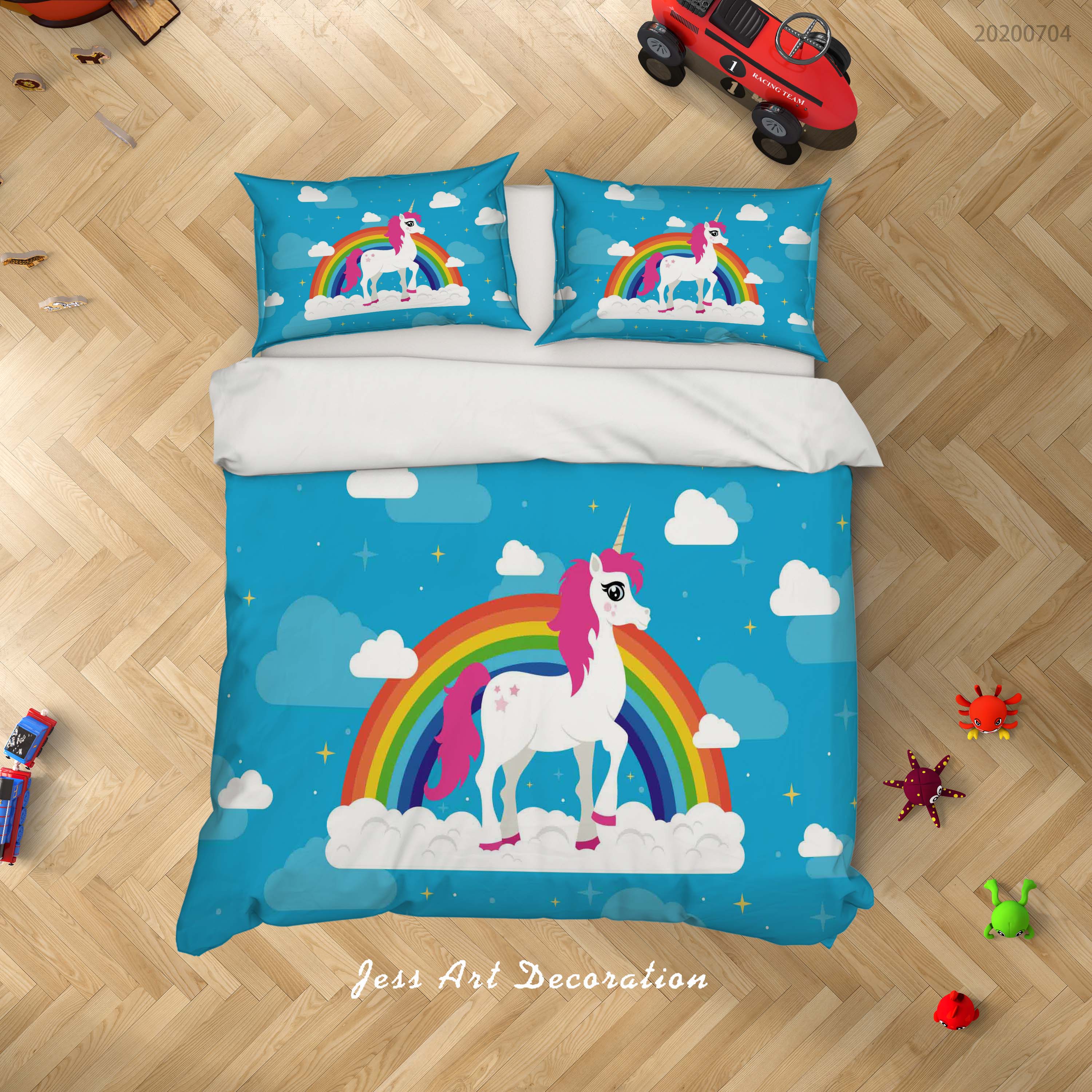 3D Blue Rainbow Unicorn Quilt Cover Set Bedding Set Duvet Cover Pillowcases Sf61