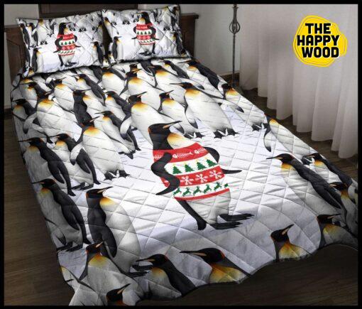 Happy Christmas To All Penguin Quilt Bed Set And Pillow Covers