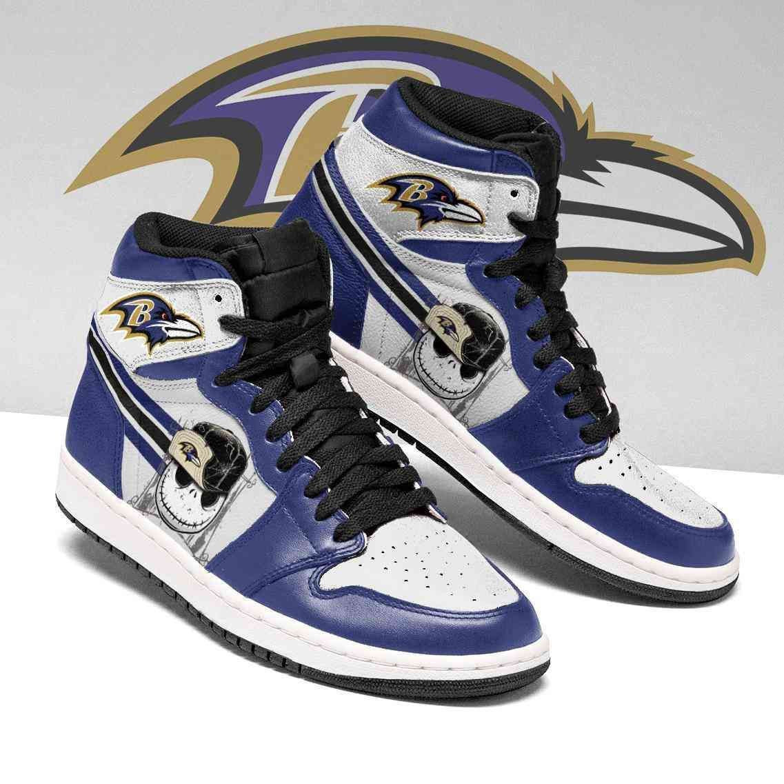 Baltimore Ravens Football Jack Skellington Air Jordan 1 High Printing Shoes Sneaker