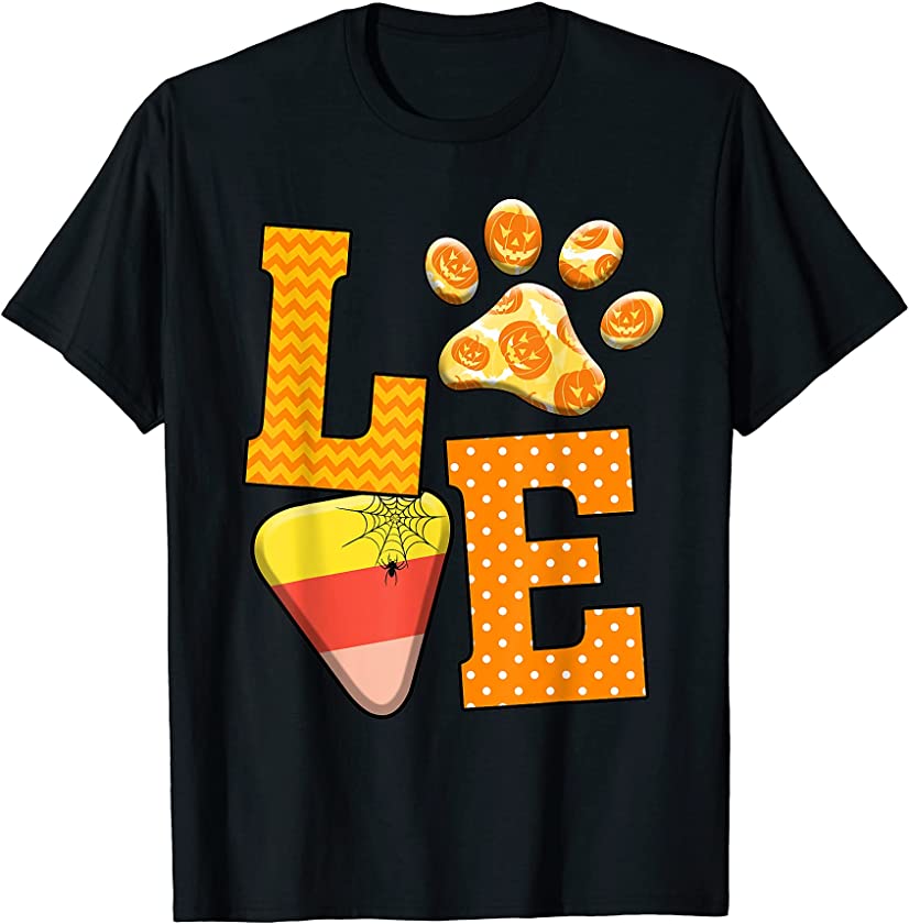 Love Halloween Pumpkin Pattern Dog Paw Print Candy Lover T-Shirt