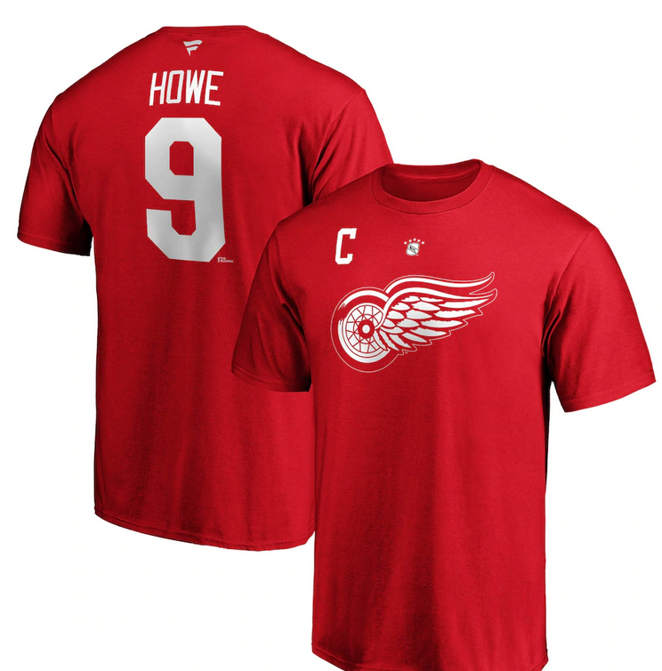 Men’S Gordie Howe Detroit Red Wings Fanatics Branded Red Team Authentic Stack Retired Player Name & Number T-Shirt