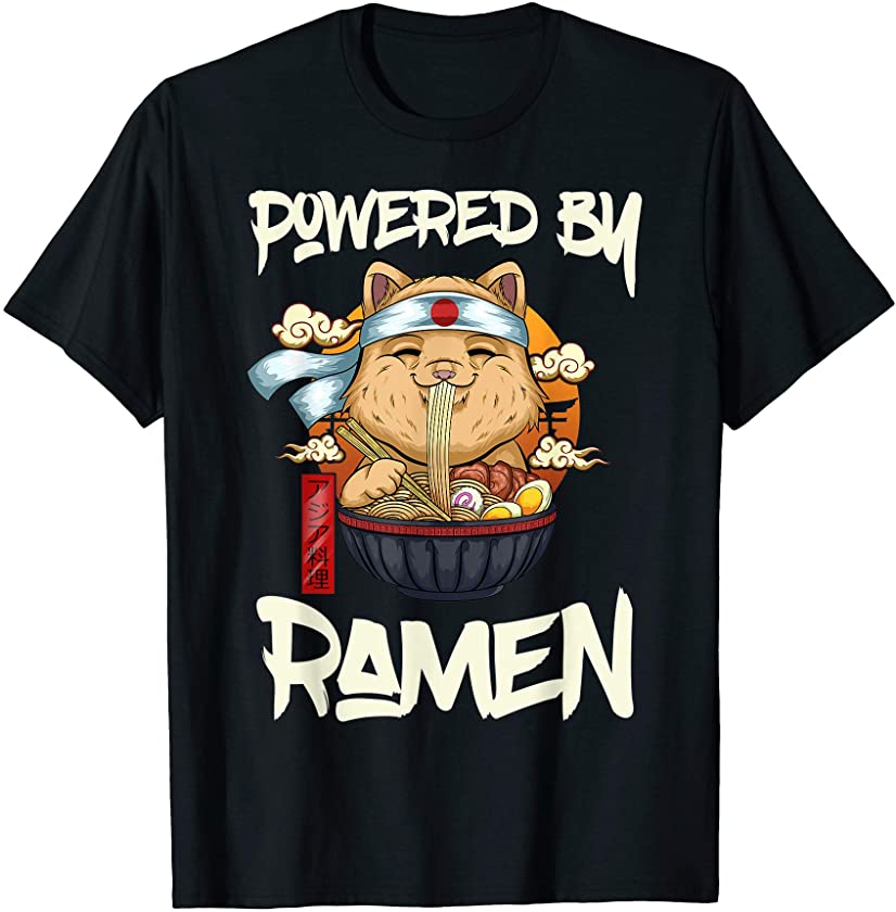 Powered by Ramen Japanese Anime Kawaii Cat Kitten Gift Girls T-Shirt