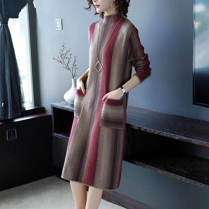 Spring And Autumn 2022 New Fashion Women’s Loose-Fitting High-Neck Knitted Dress Women’s Mid-Length Bottoming Sweater Dress alx