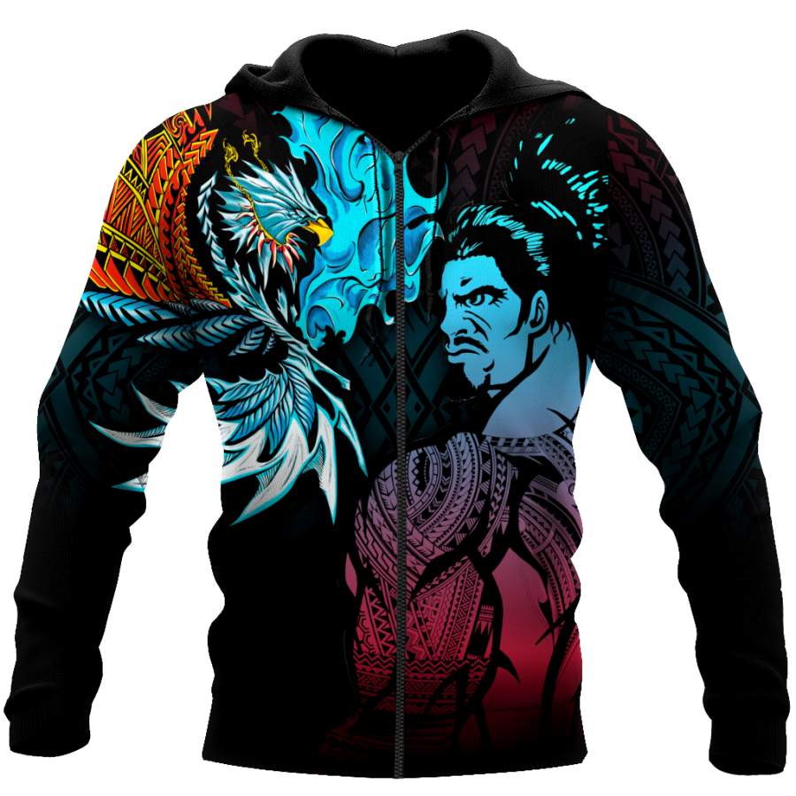 Amazing Polynesian Warrior 3D Tattoo Unisex Deluxe Hoodie ML