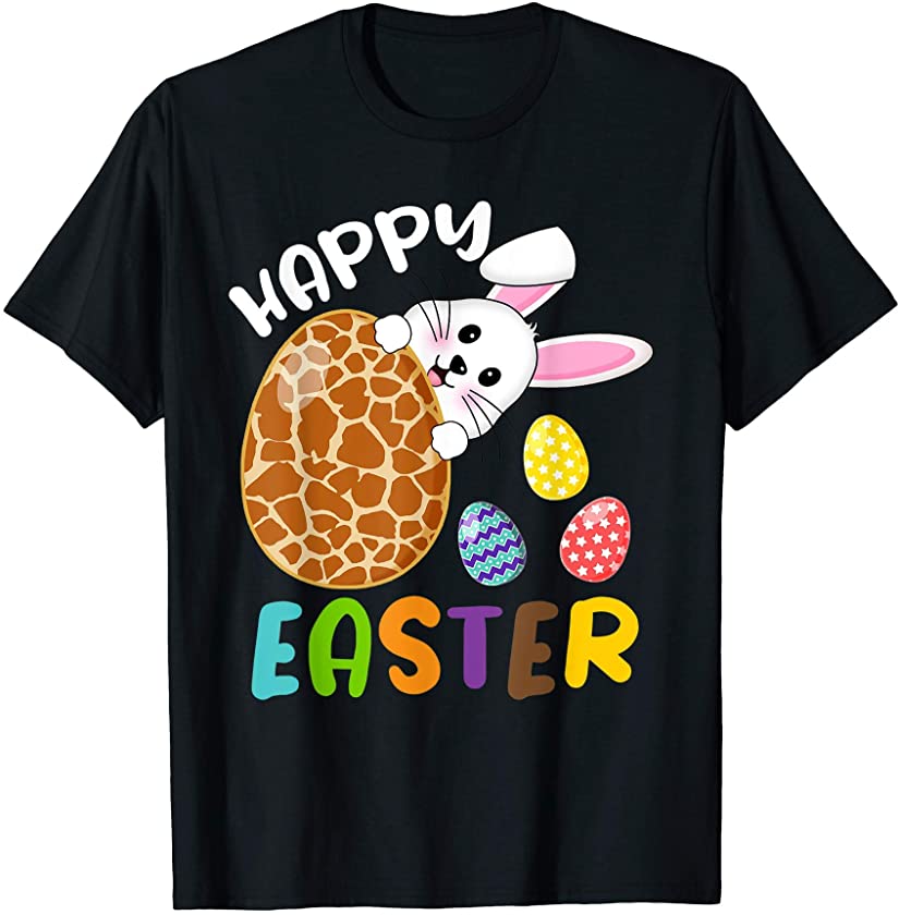 Cute Bunny Face Easter Egg Giraffe Print Funny Happy Easter T-Shirt