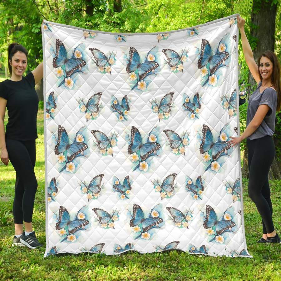 Blossom Blue Butterfly Pattern Print Quilt