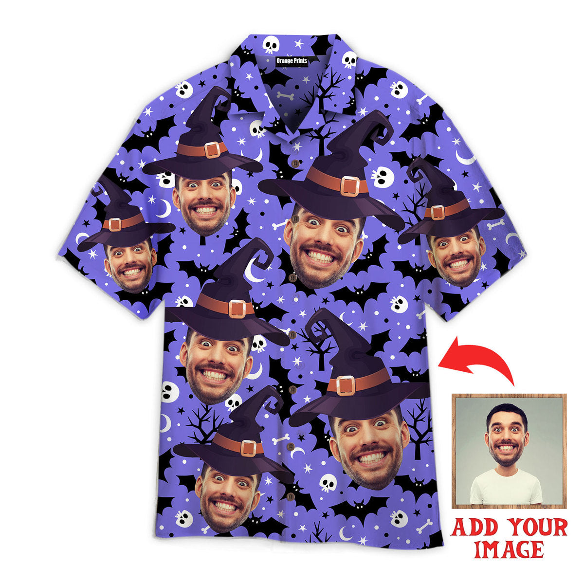 Your Funny Face With Witch Hat Happy Halloween Custom Hawaiian Shirt | For Men & Women | Hwp1181