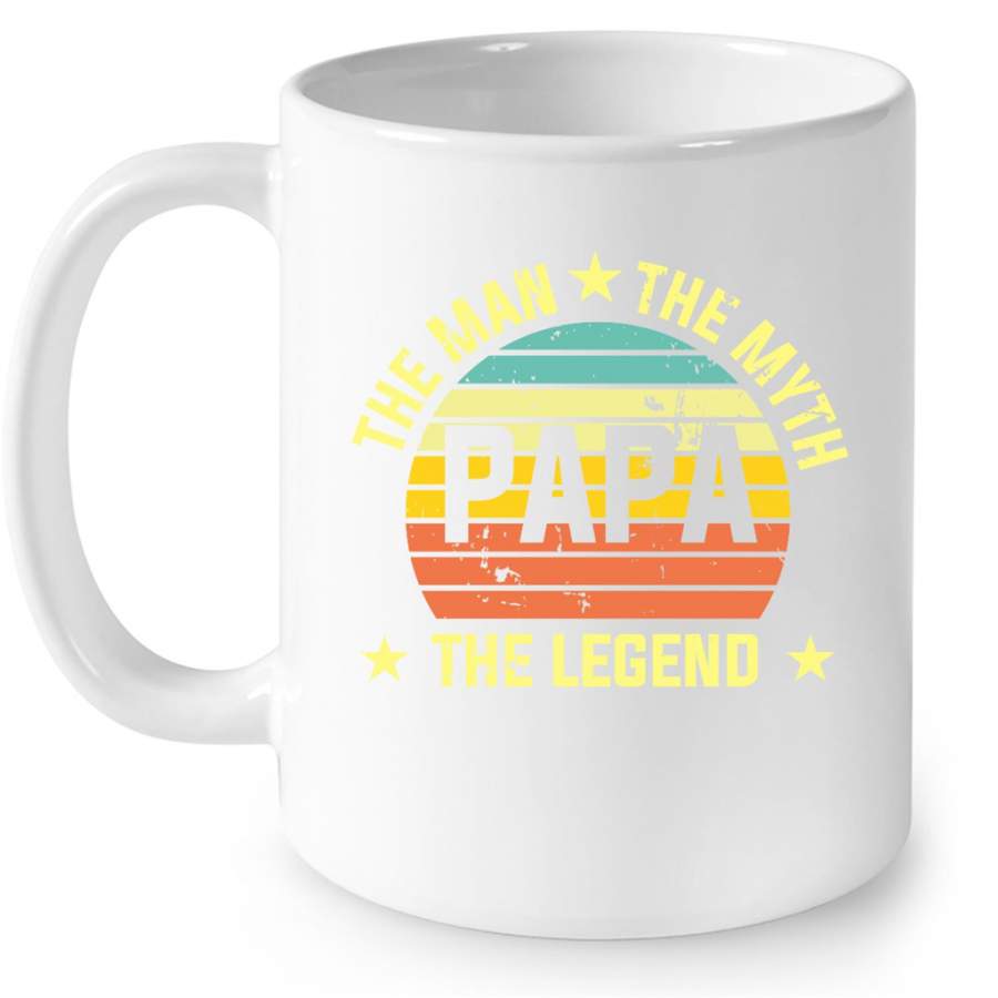 The Man The Myth Papa The Legend, Classic Vintage Retro – Full-Wrap Coffee White Mug