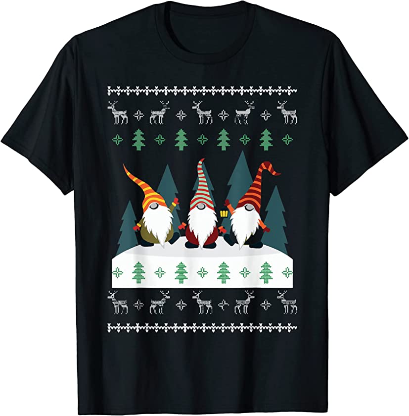 Ugly Christmas Sweater Gnome in the forest T-Shirt