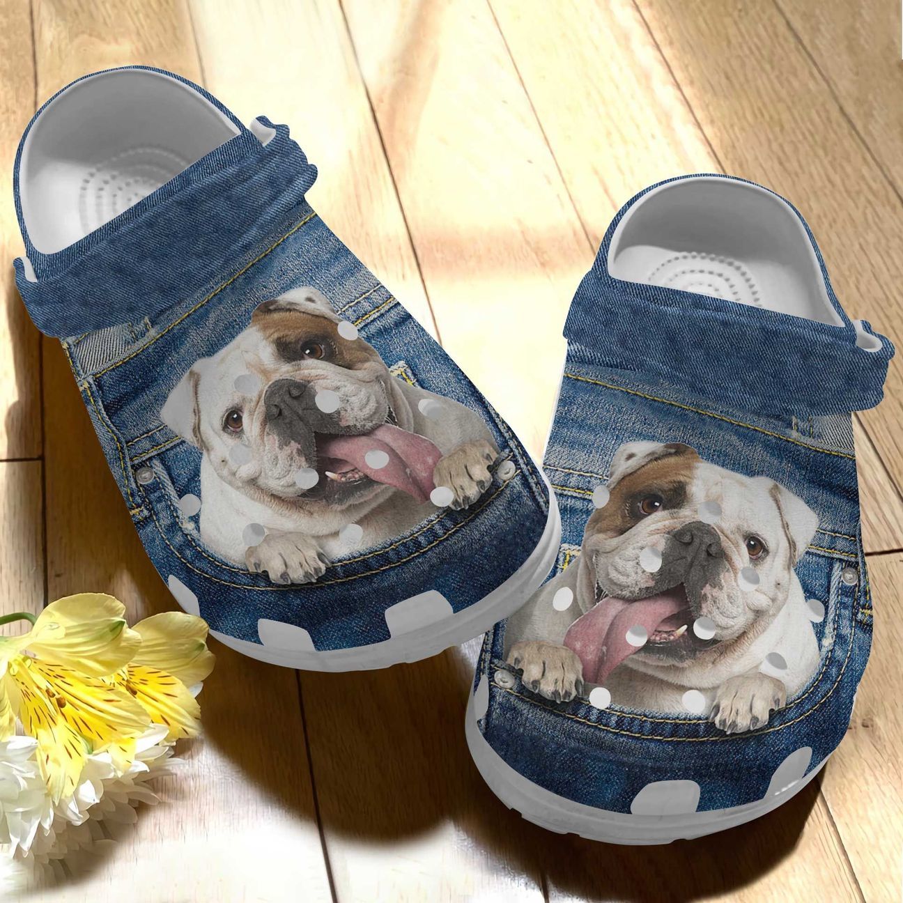 Bulldog Personalized Clog, Custom Name, Text Cute Bulldog In Pocket, Fashion Style For Women, Men, Kid, Print 3D