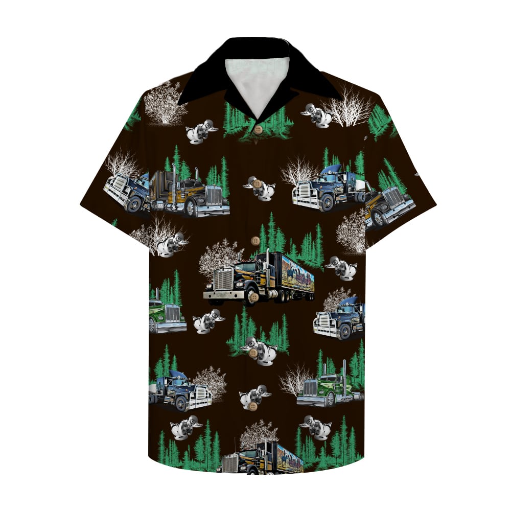 Trucker Hawaiian Shirt With Semitruck Pattern Ha24686