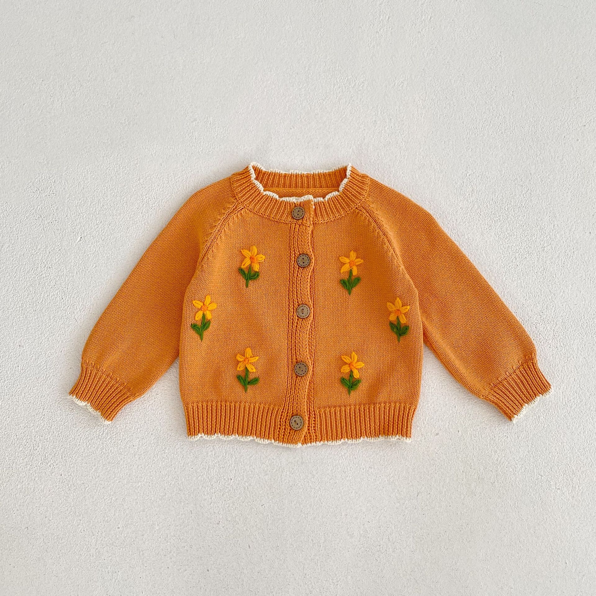 2022 autumn baby sweater cardigan hand hook Embroidered Flower Baby knitted jacket coat alx